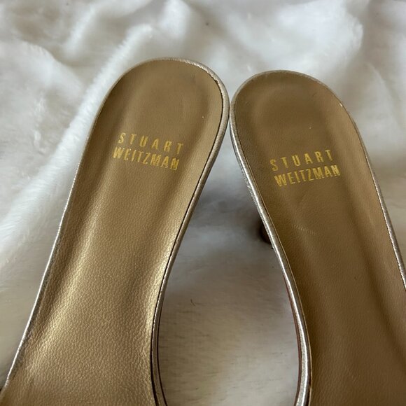 Stuart Weitzman Kitten Heel Slides Womens 6.5 Silver Rhinestones Italy VTG - Picture 5 of 9